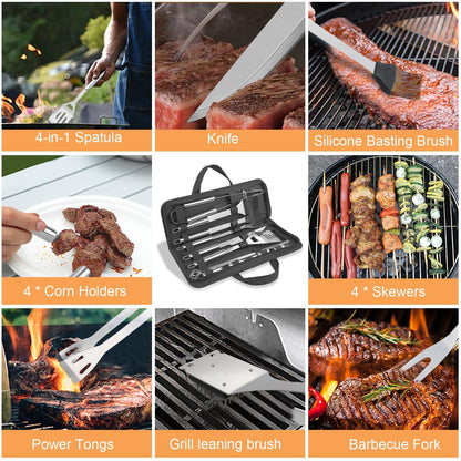 Anpro Grill Kit, Grill Set, Grilling Utensil Set, Grilling Accessories, BBQ Accessories, BBQ Kit, BBQ Grill Tools,Smoker, Camping, Kitchen, Stainless Steel, 21 Pcs,Grilling Gifts for Fathers Day - CookCave