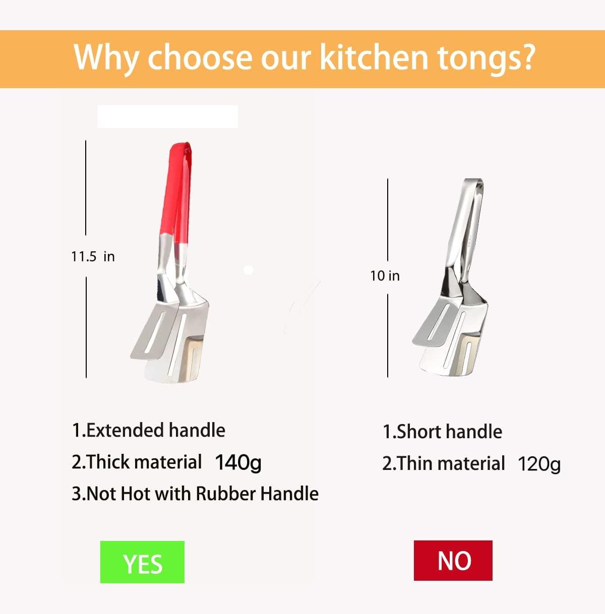 Anti-Scald Extended Handle Spatula Tongs, 11.5 Inch Multifunctional Stainless Steel Cooking Tongs Food Flip Shovel Clamp for Steak Fish Bread Hamburger BBQ Frying Pancake Pies Pizza - CookCave