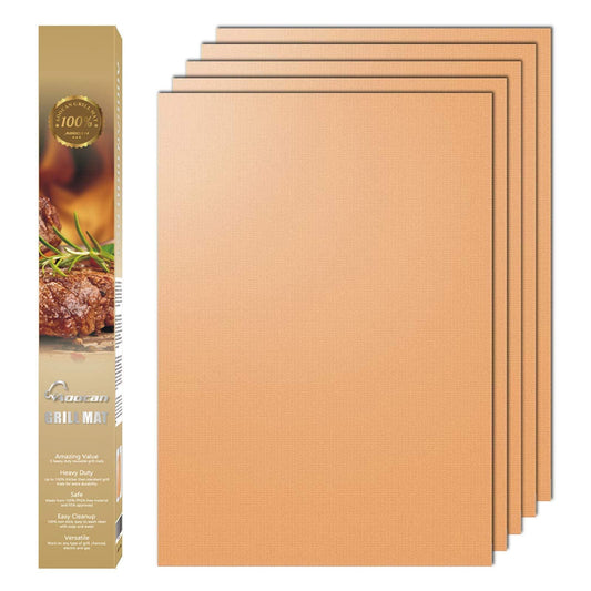 AOOCAN Copper Grill Mat Set of 5 - Non-Stick BBQ Outdoor Grill, Copper Grilling Mats Reusable and Easy to Clean, Works on Electric Grill Outdoor Gas Charcoal BBQ as Seen on TV-15.75 x 13 Inch - CookCave
