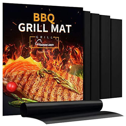 AOOCAN Grill Mat - Set of 5 Heavy Duty Grill Mats Non Stick, BBQ Outdoor Grill & Baking Mats - Reusable, Easy to Clean Barbecue Grilling Accessories - Work on Gas Charcoal Electric - Extended Warranty - CookCave