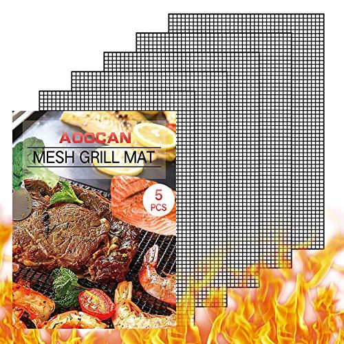 AOOCAN Grill mesh mat - Set of 5 Non Stick BBQ Grill mats, Heavy Duty, Reusable Grilling mats, Easy to Clean - Works on Gas, Charcoal, Pellet Grill - 15.75 x 13 in, Black - CookCave
