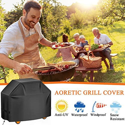 Aoretic Grill Cover 52 inches Gas-BBQ Grill Cover for Outdoor Outside Grill Waterproof,Anti-UV Material with Hook-and-Loop & Adjustable Hem Drawstring for Weber Nexgrill Char-Broil Monument Dyna-Glo - CookCave