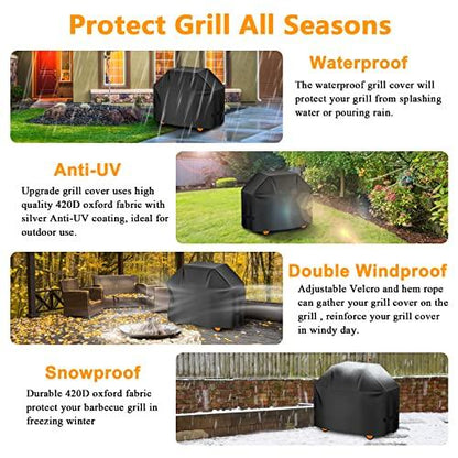 Aoretic Grill Cover 52 inches Gas-BBQ Grill Cover for Outdoor Outside Grill Waterproof,Anti-UV Material with Hook-and-Loop & Adjustable Hem Drawstring for Weber Nexgrill Char-Broil Monument Dyna-Glo - CookCave