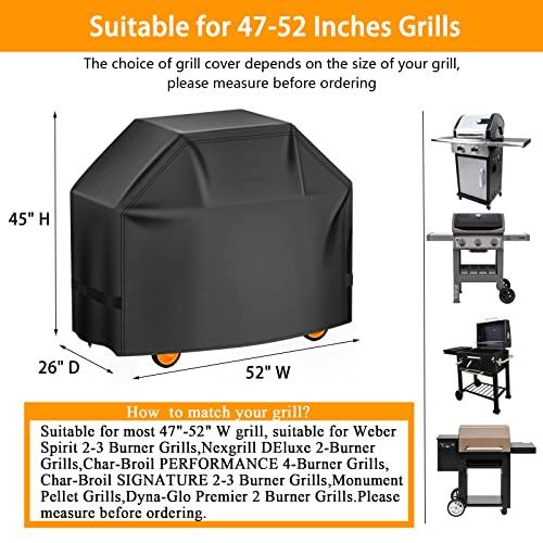 Aoretic Grill Cover 52 inches Gas-BBQ Grill Cover for Outdoor Outside Grill Waterproof,Anti-UV Material with Hook-and-Loop & Adjustable Hem Drawstring for Weber Nexgrill Char-Broil Monument Dyna-Glo - CookCave