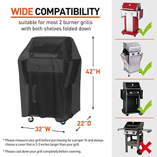 Arcedo Small Grill Cover 32 Inch, 2 Burner BBQ Gas Grill Cover, Heavy Duty Waterproof Outdoor Barbecue Cover, Fits Weber, Char Broil, Nexgrill and More Grills with Collapsed Side Tables - CookCave