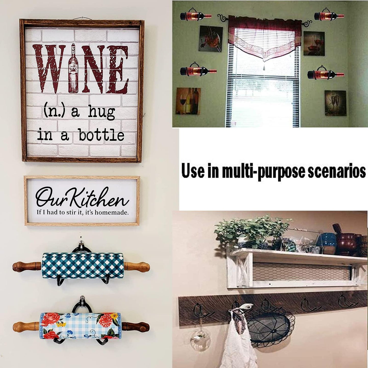 AUXPhome Rolling Pin Holder, 4-Pack, Adjustable Metal Display Rack, Rustic Black Finish, Holds 4 Rolling Pins - CookCave