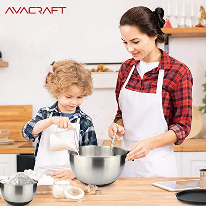 AVACRAFT 18/10 Stainless Steel Mixing Bowls with Lids, non slip silicone base bowls with Handle, Mixing Bowl Set with Pour Spouts & Measurement Marks, Home Essentials Cooking Bowls, (Black) - CookCave