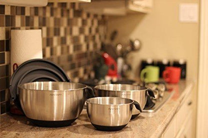AVACRAFT 18/10 Stainless Steel Mixing Bowls with Lids, non slip silicone base bowls with Handle, Mixing Bowl Set with Pour Spouts & Measurement Marks, Home Essentials Cooking Bowls, (Black) - CookCave