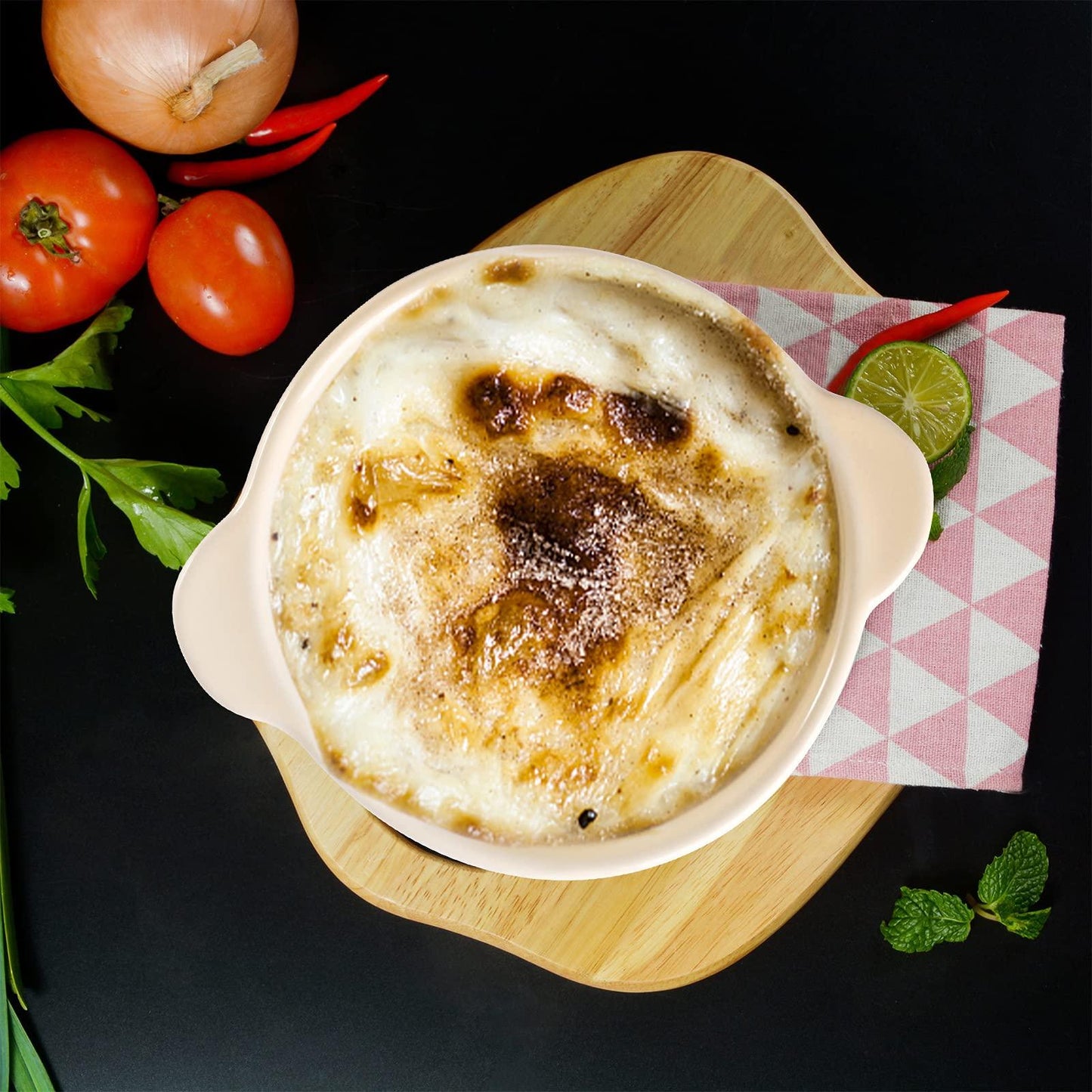 AVLA 4 Pack Porcelain Ramekins with Lid and Handle, 9 OZ , Ceramic Souffle Soup Creme Brulee Bowls, Oven Safe, Mini Casserole Dish (Polka Dot, Assorted Color) - CookCave