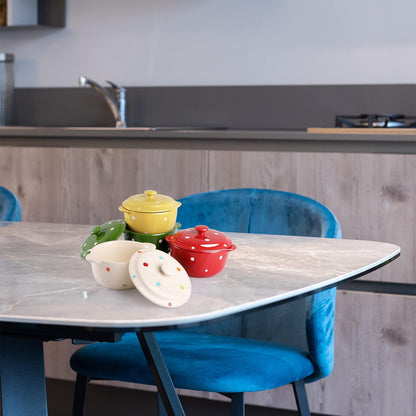 AVLA 4 Pack Porcelain Ramekins with Lid and Handle, 9 OZ , Ceramic Souffle Soup Creme Brulee Bowls, Oven Safe, Mini Casserole Dish (Polka Dot, Assorted Color) - CookCave