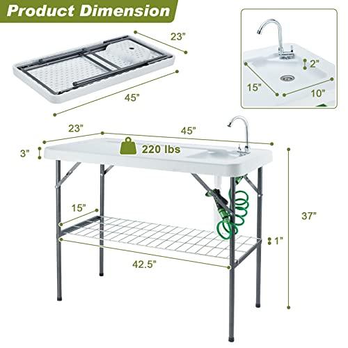 Avocahom Folding Fish Cleaning Table Portable Camping Sink with Faucet Drainage Hose & Sprayer Outdoor Fillet Station Grid Rack Knife Groove for Picnic Fishing, Black - CookCave
