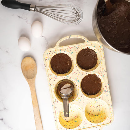 BAKE BOSS Silicone Muffin Pan With Handles, 6 Cups Jumbo Cupcake Pan, Silicone Muffin Cups for Baking, Eggs & Cupcakes, Non-Stick Silicone Cupcake Molds Dishwasher Safe & BPA Free - Confetti Color - CookCave