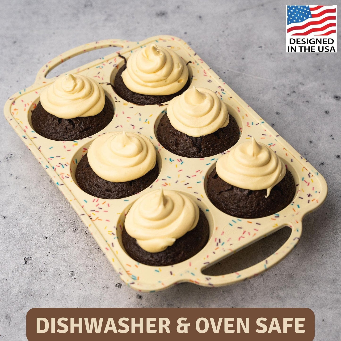 BAKE BOSS Silicone Muffin Pan With Handles, 6 Cups Jumbo Cupcake Pan, Silicone Muffin Cups for Baking, Eggs & Cupcakes, Non-Stick Silicone Cupcake Molds Dishwasher Safe & BPA Free - Confetti Color - CookCave