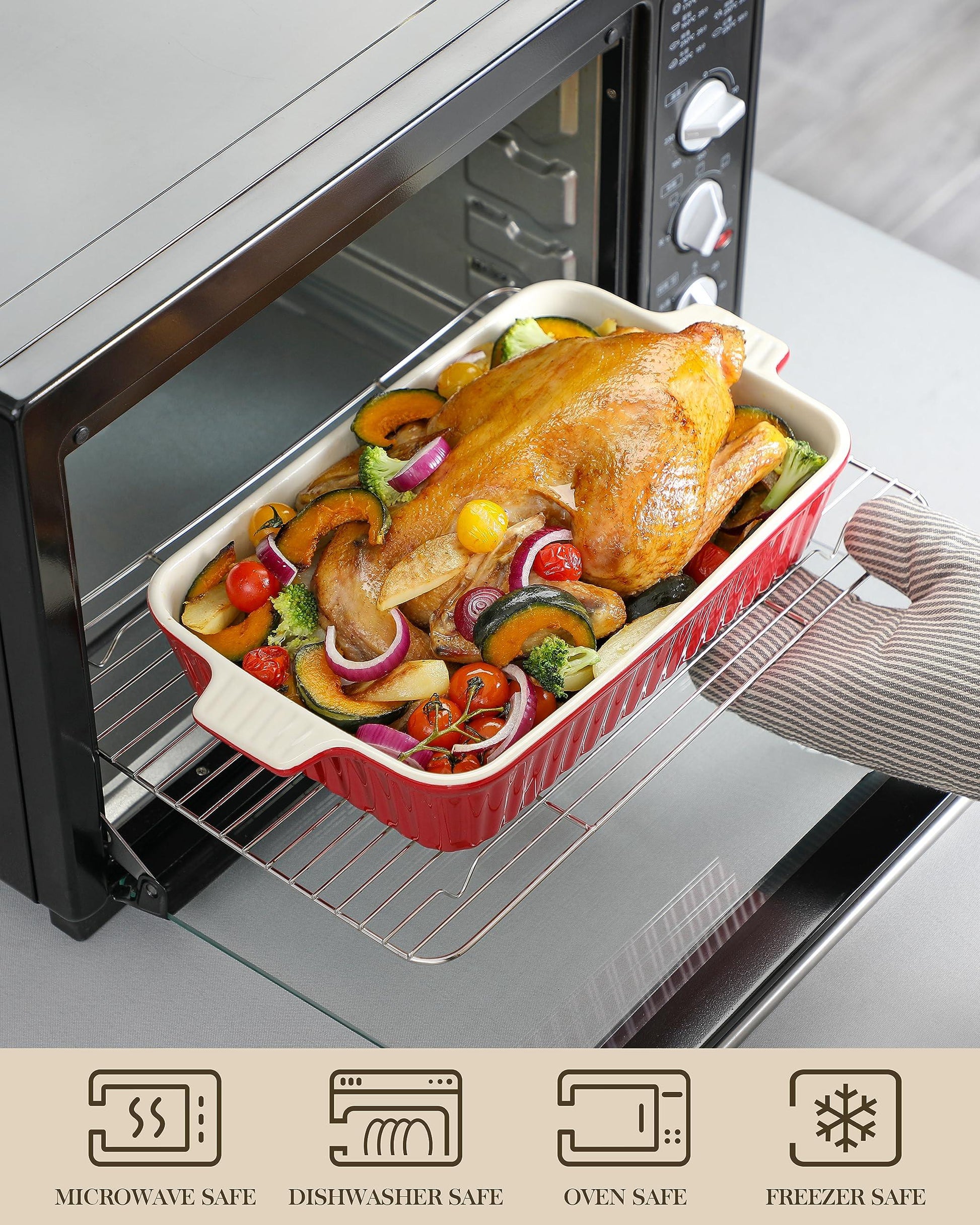 Bakeware Set of 4, MALACASA Porcelain Baking Pans Set for Oven, Casserole Dish, Ceramic Rectangular Baking Dish Lasagna Pans for Cooking Cake Pie Dinner Kitchen, Red (9.5"/11.25"/12.75"/14.5") - CookCave