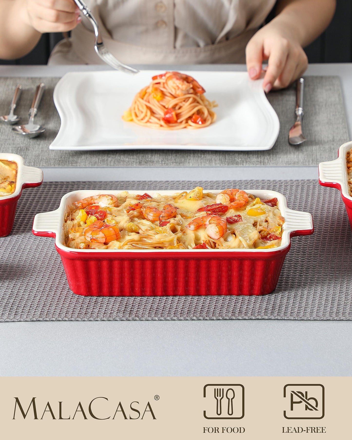 Bakeware Set of 4, MALACASA Porcelain Baking Pans Set for Oven, Casserole Dish, Ceramic Rectangular Baking Dish Lasagna Pans for Cooking Cake Pie Dinner Kitchen, Red (9.5"/11.25"/12.75"/14.5") - CookCave