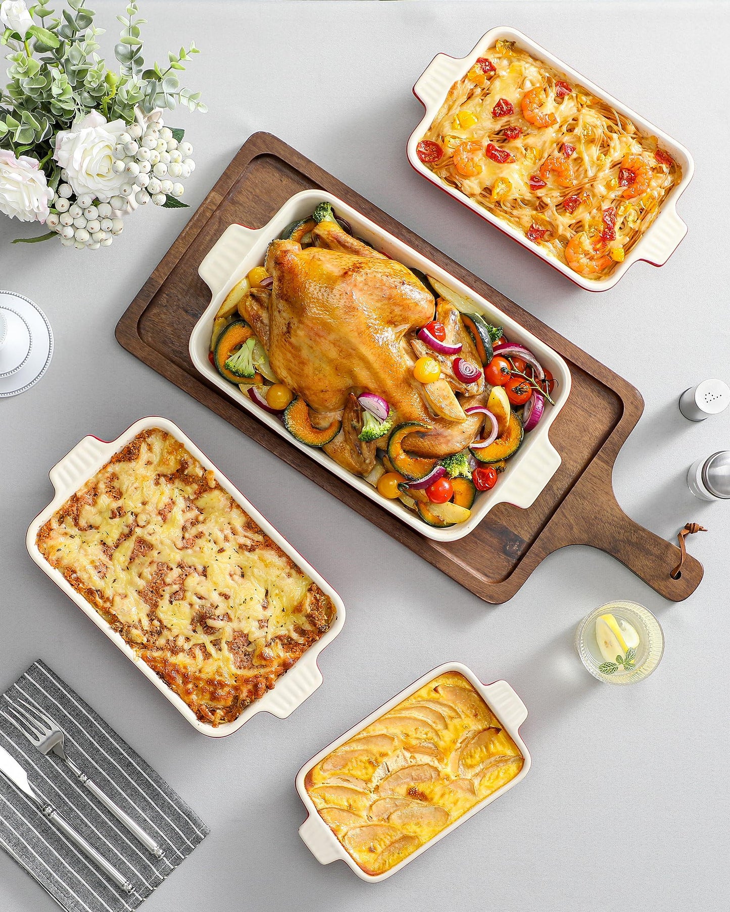 Bakeware Set of 4, MALACASA Porcelain Baking Pans Set for Oven, Casserole Dish, Ceramic Rectangular Baking Dish Lasagna Pans for Cooking Cake Pie Dinner Kitchen, Red (9.5"/11.25"/12.75"/14.5") - CookCave