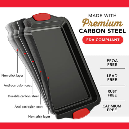 Baking Sheet Set, 3-Piece Cookie Sheet Set with Silicone Handles, Steel Baking Pans Set, Durable Baking Sheets for Oven, BPA Free Cookie Sheets for Baking Nonstick Set, Sheet Pan - Black Baking Pan - CookCave