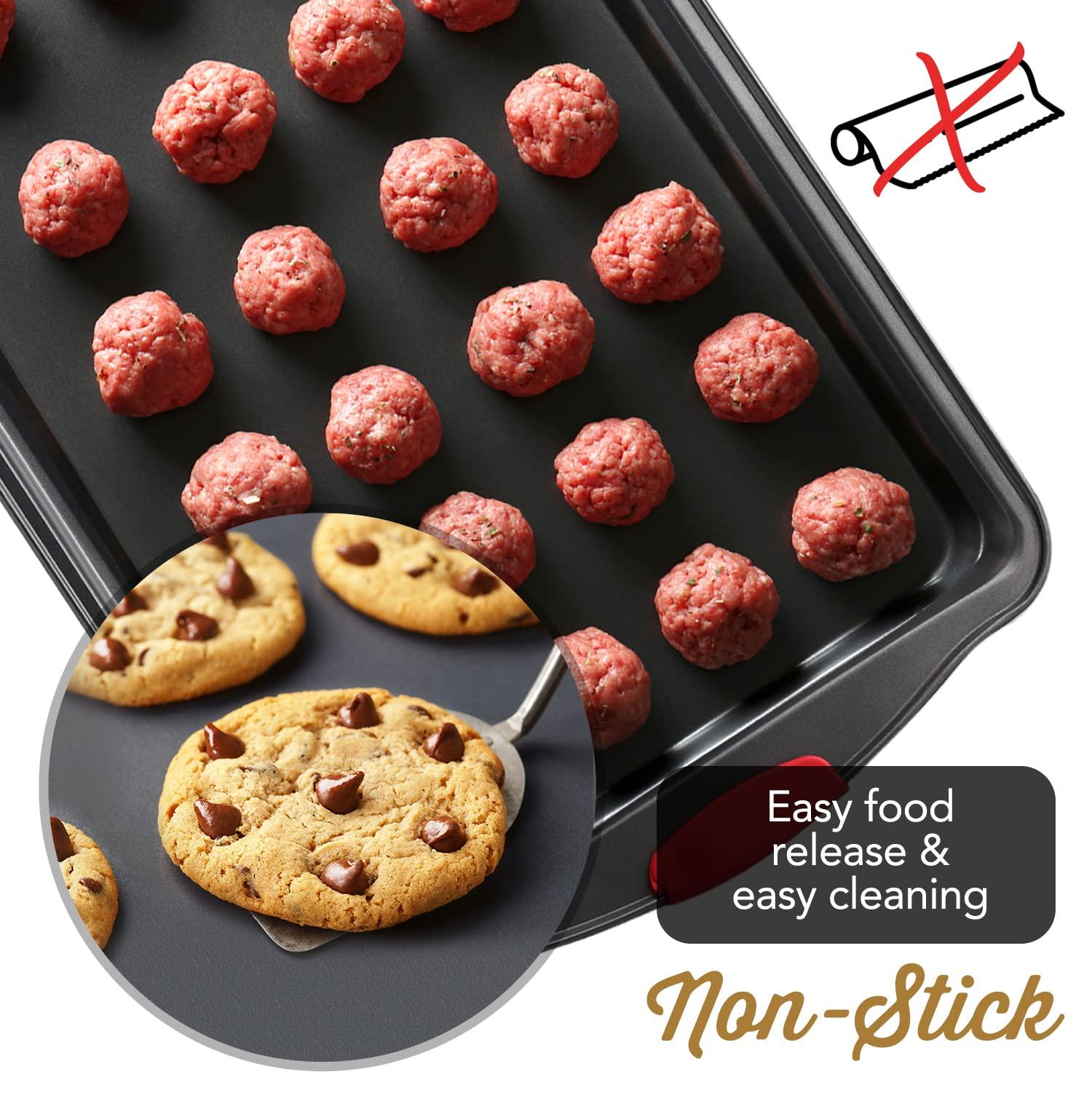 Baking Sheet Set, 3-Piece Cookie Sheet Set with Silicone Handles, Steel Baking Pans Set, Durable Baking Sheets for Oven, BPA Free Cookie Sheets for Baking Nonstick Set, Sheet Pan - Black Baking Pan - CookCave