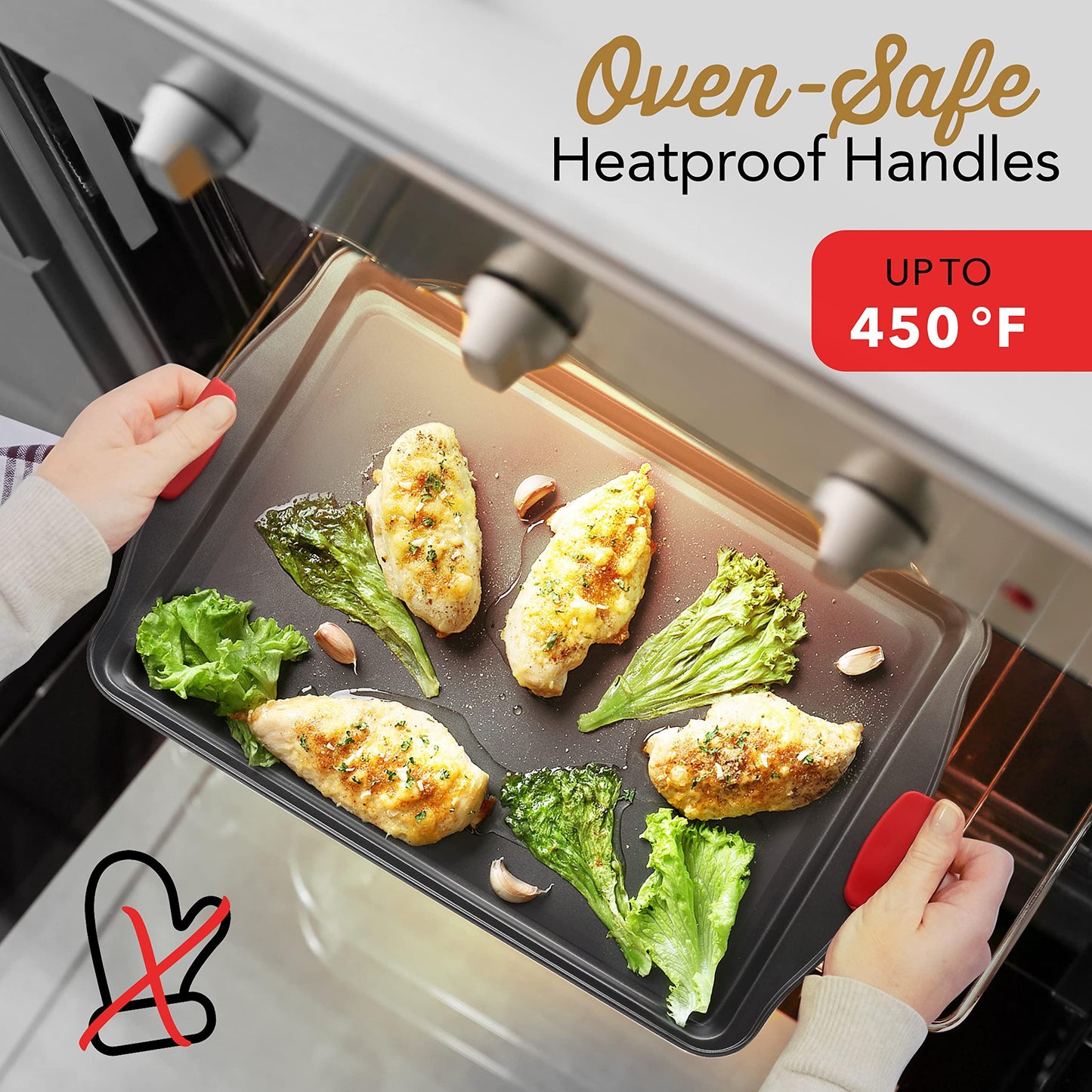 Baking Sheet Set, 3-Piece Cookie Sheet Set with Silicone Handles, Steel Baking Pans Set, Durable Baking Sheets for Oven, BPA Free Cookie Sheets for Baking Nonstick Set, Sheet Pan - Black Baking Pan - CookCave