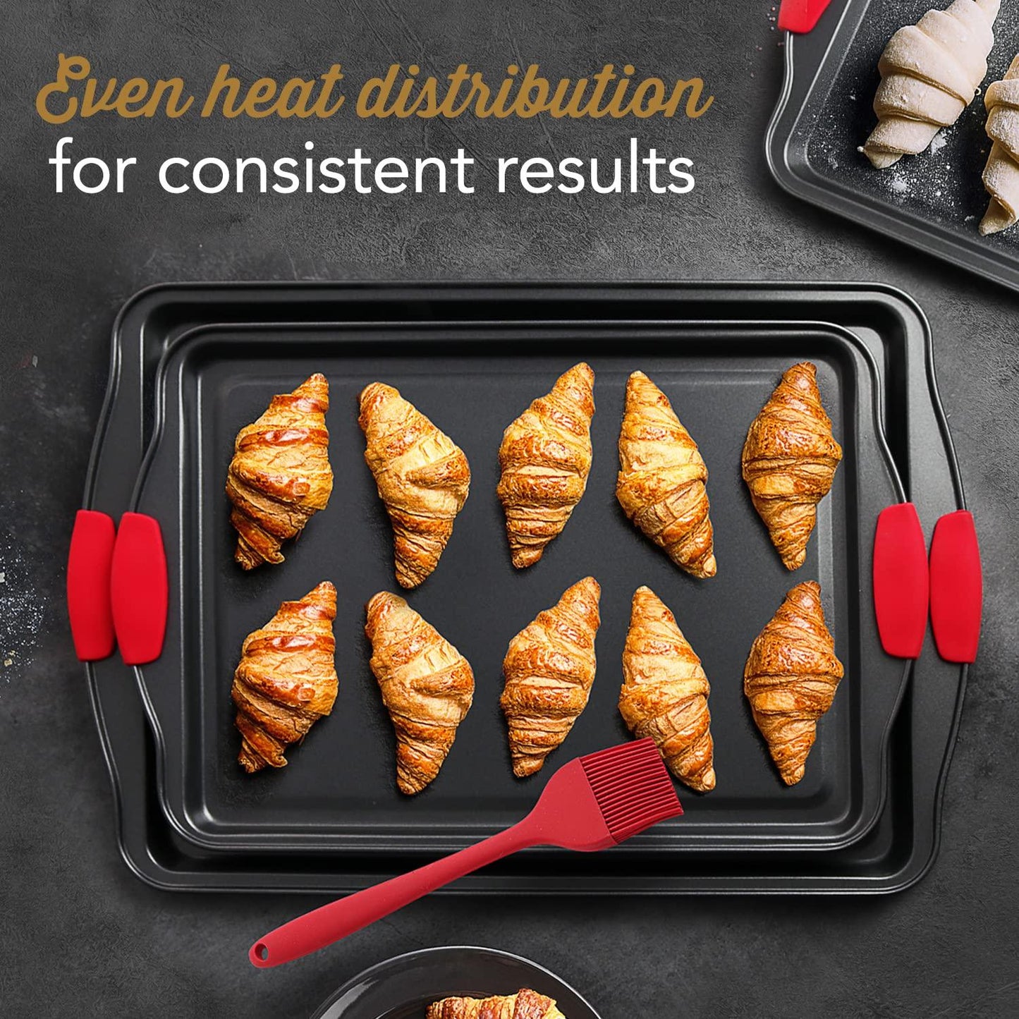 Baking Sheet Set, 3-Piece Cookie Sheet Set with Silicone Handles, Steel Baking Pans Set, Durable Baking Sheets for Oven, BPA Free Cookie Sheets for Baking Nonstick Set, Sheet Pan - Black Baking Pan - CookCave