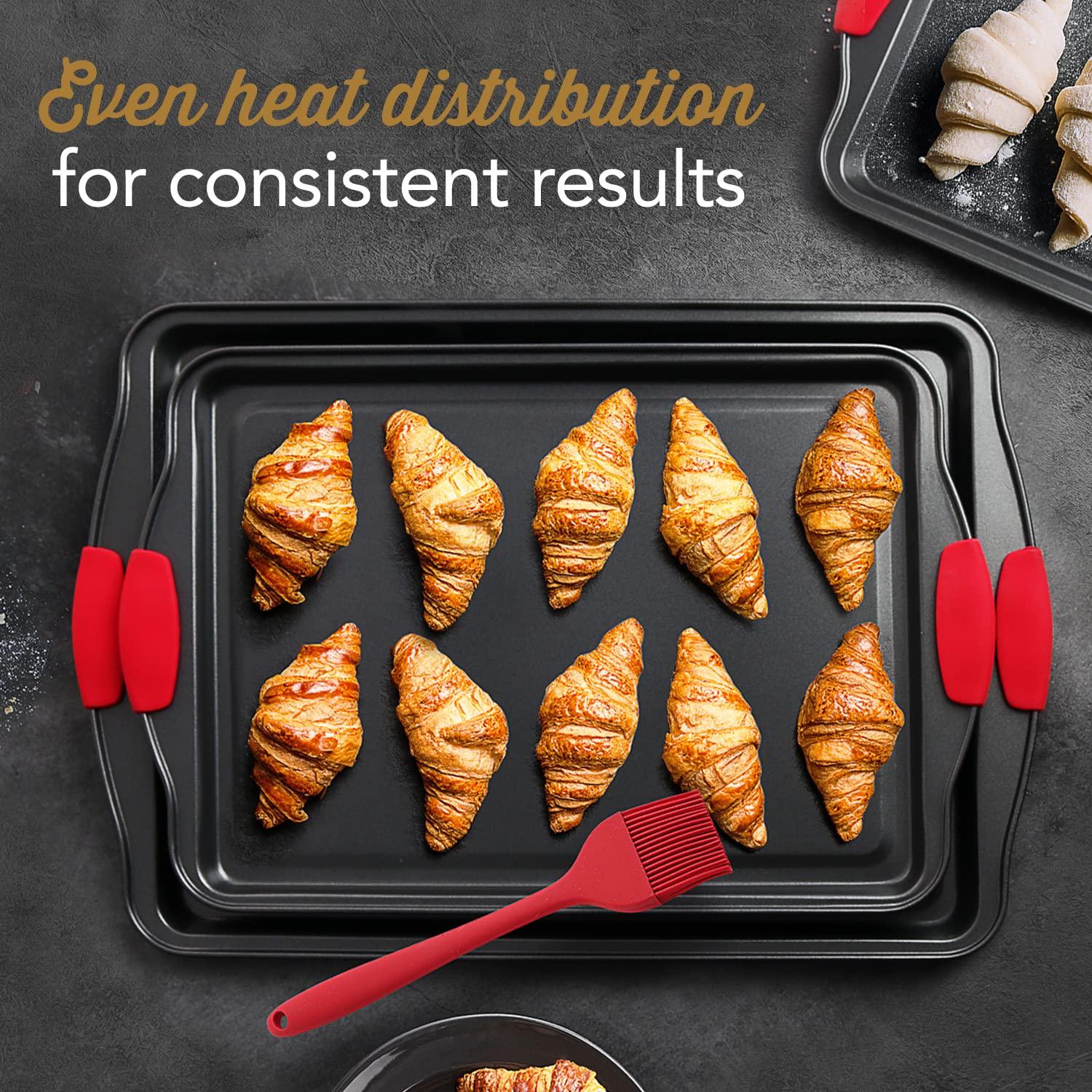 Baking Sheet Set, 3-Piece Cookie Sheet Set with Silicone Handles, Steel Baking Pans Set, Durable Baking Sheets for Oven, BPA Free Cookie Sheets for Baking Nonstick Set, Sheet Pan - Black Baking Pan - CookCave