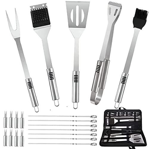 BBQ Accessories Kit - 20pcs Stainless BBQ Grill Tools Set for Smoker Camping Barbecue Grilling Tools BBQ Utensil Set Outdoor Cooking Tool Set with Canvas Bag Gift for Thanksgiving Day, Christmas - CookCave