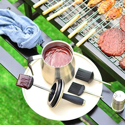 BBQ Basting Pot with 3 Basting Brushes Set,Airtight Stainless Steel Barbecue Sauce Pot,Silicone BBQ Brushes for Sauce,BBQ Grilling Gifts for Men Dad,BBQ Gadgets Grill Accessories,32oz Large Capacity - CookCave