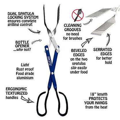 BBQ Croc 3-in-1 Barbecue Tong Tool & 18-inch Lightweight Tongs, Spatula and Grill Scraper - CookCave