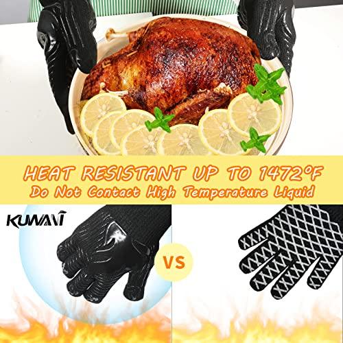 BBQ Gloves, 1472°F Heat Resistant Fireproof Mitts, Silicone Non-Slip Washable Oven Kitchen Gloves for Barbecue, Grilling, Cooking, Baking, Camping, Smoker (Black) - CookCave