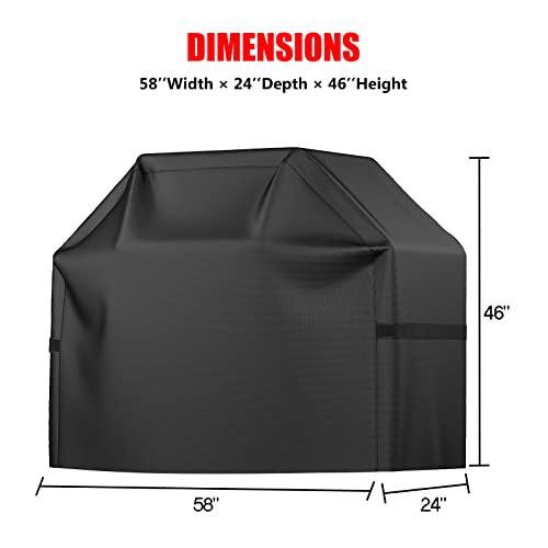 BBQ Grill Cover, Waterproof, Weather Resistant, Rip-Proof, Anti-UV, Fade Resistant, with Adjustable Velcro Strap, Gas Grill Cover for Weber,Char Broil,Nexgrill Grills, etc. 58 inch, Black - CookCave