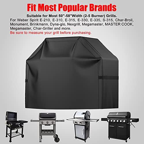 BBQ Grill Cover, Waterproof, Weather Resistant, Rip-Proof, Anti-UV, Fade Resistant, with Adjustable Velcro Strap, Gas Grill Cover for Weber,Char Broil,Nexgrill Grills, etc. 58 inch, Black - CookCave