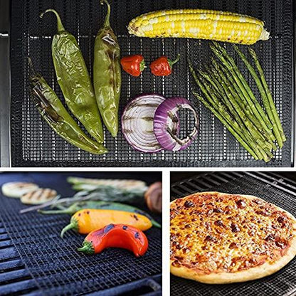 BBQ Mesh Grill Mat Set of 6 - Non-Stick Barbecue Grill Sheet Liners Grilling Mats for Outdoor Teflon Grill Sheets Reusable and Easy to Clean-Works on Electric Grill, Gas, Charcoal 15.75 x 11.8in - CookCave
