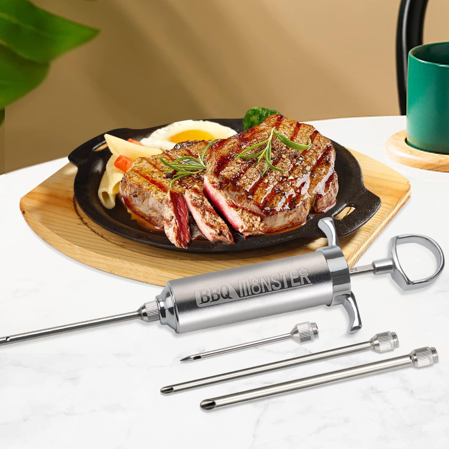 BBQ Monster Meat Injector Syringe Kit with 4 Professional Marinade Injector Needles for BBQ Grill Smoker, Turkey and Brisket; 2-oz Large Capacity, Including Paper User Manual, Recipe E-Book (PDF) - CookCave