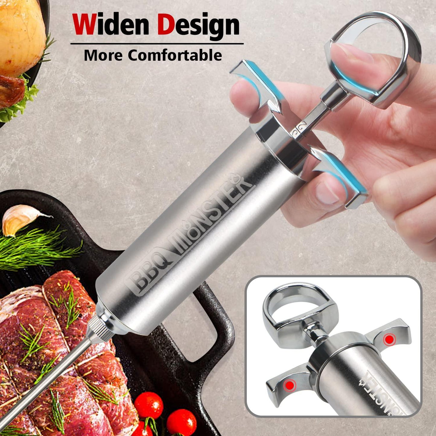 BBQ Monster Meat Injector Syringe Kit with 4 Professional Marinade Injector Needles for BBQ Grill Smoker, Turkey and Brisket; 2-oz Large Capacity, Including Paper User Manual, Recipe E-Book (PDF) - CookCave