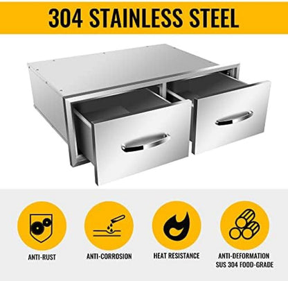 BBQ Outdoor Kitchen Drawers Stainless Steel 3-Drawer BBQ Drawer Enclosed Built-in Drawer Flush Mount for Outdoor Kitchens & BBQ Islands,30Wx20Dx10H - CookCave
