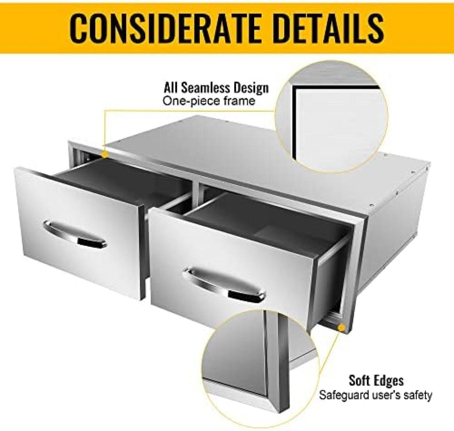 BBQ Outdoor Kitchen Drawers Stainless Steel 3-Drawer BBQ Drawer Enclosed Built-in Drawer Flush Mount for Outdoor Kitchens & BBQ Islands,30Wx20Dx10H - CookCave