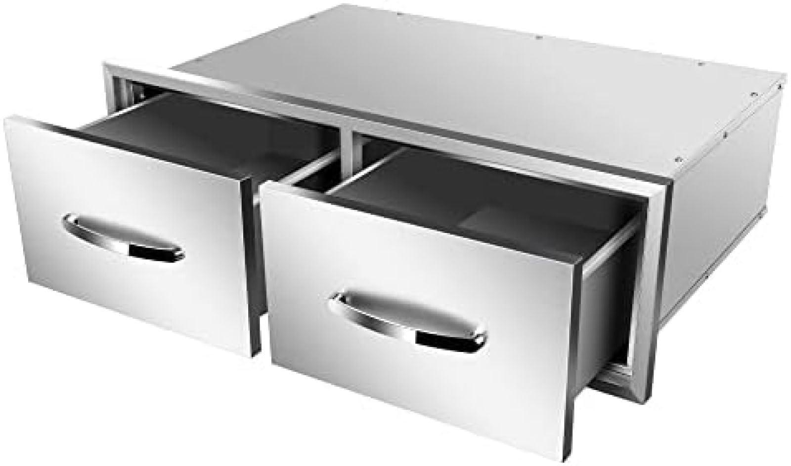 BBQ Outdoor Kitchen Drawers Stainless Steel 3-Drawer BBQ Drawer Enclosed Built-in Drawer Flush Mount for Outdoor Kitchens & BBQ Islands,30Wx20Dx10H - CookCave
