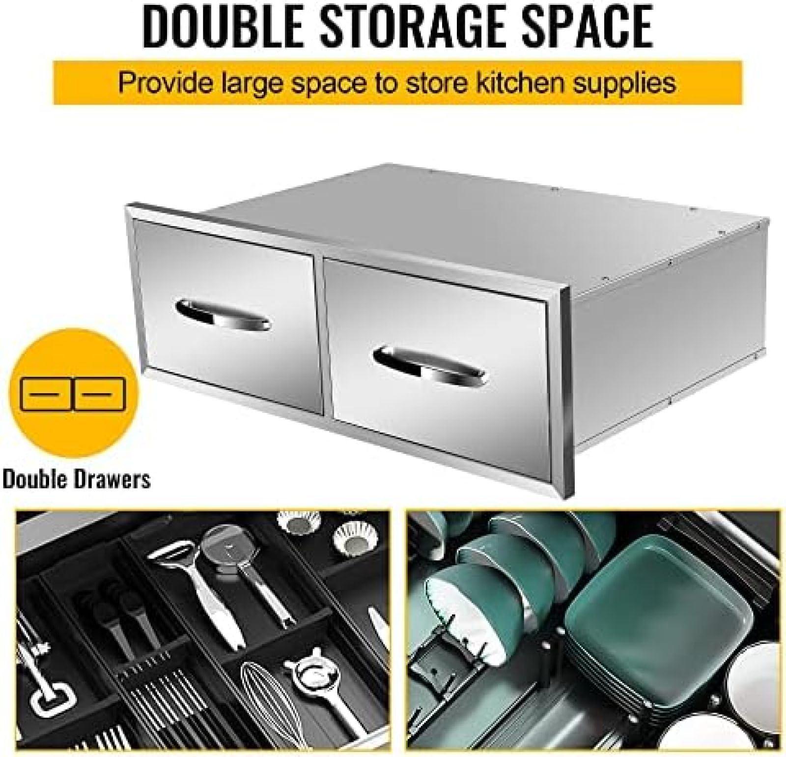 BBQ Outdoor Kitchen Drawers Stainless Steel 3-Drawer BBQ Drawer Enclosed Built-in Drawer Flush Mount for Outdoor Kitchens & BBQ Islands,30Wx20Dx10H - CookCave