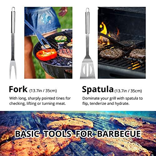 BBQ Utensil Set Stainless Steel Professional Barbecue Accessories Grill Tool with Bag Easy to Carry (9) - CookCave