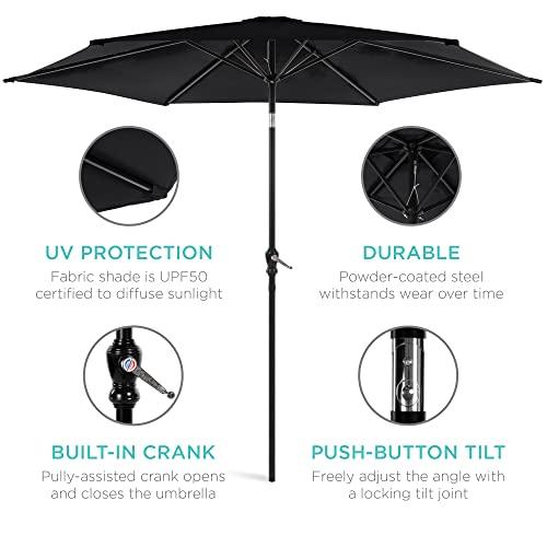 Best Choice Products 10ft Outdoor Steel Polyester Market Patio Umbrella w/Crank, Easy Push Button, Tilt, Table Compatible - Black - CookCave