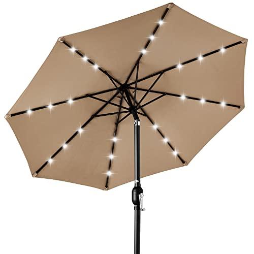 Best Choice Products 10ft Solar Powered Aluminum Polyester LED Lighted Patio Umbrella w/Tilt Adjustment and UV-Resistant Fabric - Tan - CookCave