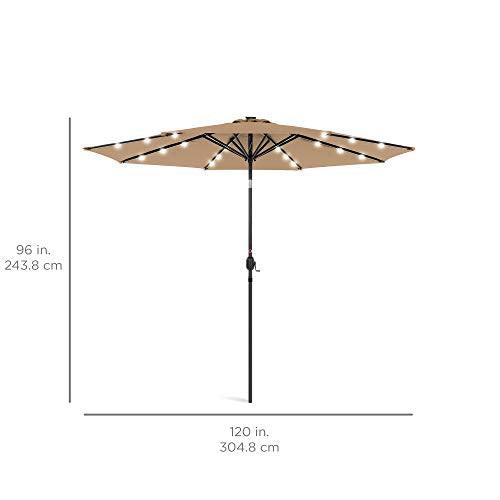 Best Choice Products 10ft Solar Powered Aluminum Polyester LED Lighted Patio Umbrella w/Tilt Adjustment and UV-Resistant Fabric - Tan - CookCave