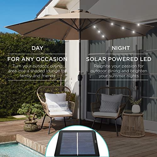 Best Choice Products 10ft Solar Powered Aluminum Polyester LED Lighted Patio Umbrella w/Tilt Adjustment and UV-Resistant Fabric - Tan - CookCave