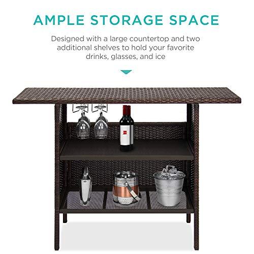 Best Choice Products Outdoor Patio Wicker Bar Counter Table Backyard Furniture w/ 2 Steel Shelves and 2 Sets of Rails - Brown - CookCave