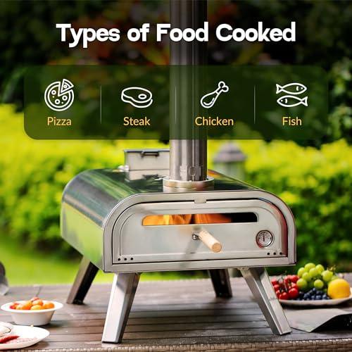 BIG HORN OUTDOORS 16 Inch Wood Pellet Burning Pizza Oven Pellet Pizza Stove, Portable Stainless Steel Pizza Oven with Pizza Stone for Outdoor Backyard Pizza Maker Garden Kitchen - CookCave