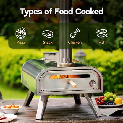 BIG HORN OUTDOORS 16 Inch Wood Pellet Burning Pizza Oven Pellet Pizza Stove, Portable Stainless Steel Pizza Oven with Pizza Stone for Outdoor Backyard Pizza Maker Garden Kitchen - CookCave