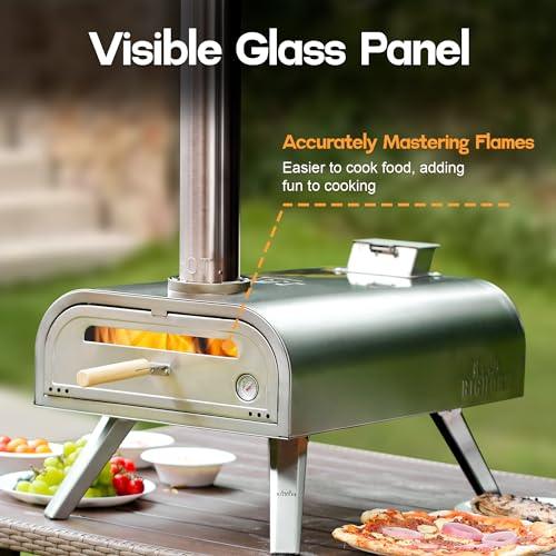 BIG HORN OUTDOORS 16 Inch Wood Pellet Burning Pizza Oven Pellet Pizza Stove, Portable Stainless Steel Pizza Oven with Pizza Stone for Outdoor Backyard Pizza Maker Garden Kitchen - CookCave