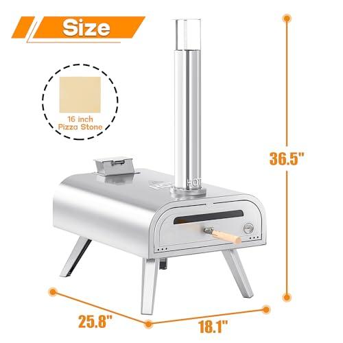 BIG HORN OUTDOORS 16 Inch Wood Pellet Burning Pizza Oven Pellet Pizza Stove, Portable Stainless Steel Pizza Oven with Pizza Stone for Outdoor Backyard Pizza Maker Garden Kitchen - CookCave