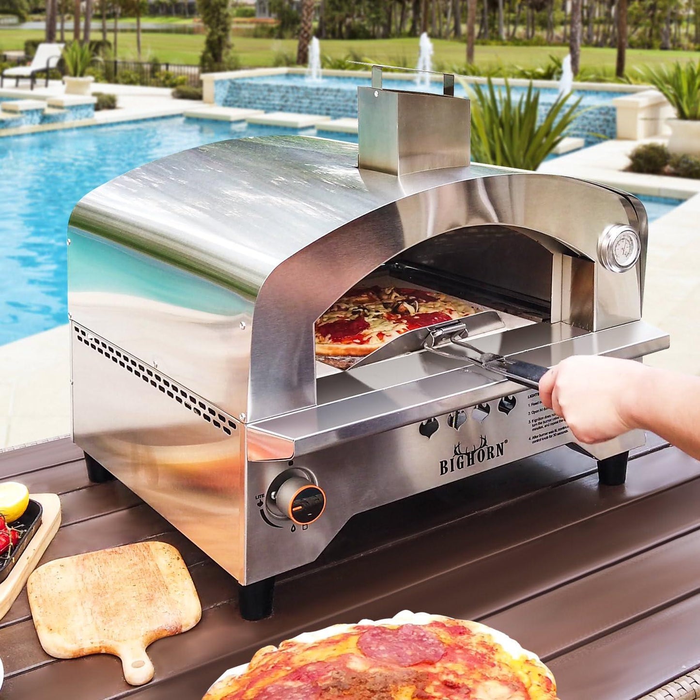 BIG HORN OUTDOORS Gas Pizza Oven, Portable Propane Pizza Oven with 13 inch Pizza Stone, Stainless Steel Pizza Maker for Outdoor Cooking - CookCave