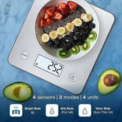 Bisonbody Digital Food Kitchen Scale with Smart App – Large Kitchen Scale with 201 Stainless Steel Surface 5 Unit Conversions Tare Function – Digital Kitchen Scale App to Track Nutritional Information - CookCave